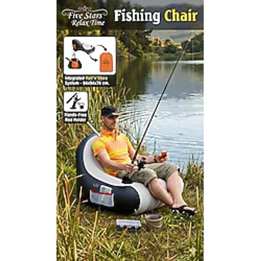 Direkstoktan Five Stars Relax Time - Fishing Chair Şişme Balıkçı Koltuğu / Pratik Taşınabilir Olta Tutuculu & Bardaklıklı Roll N' Store Sistemli (94X94X76 Cm)