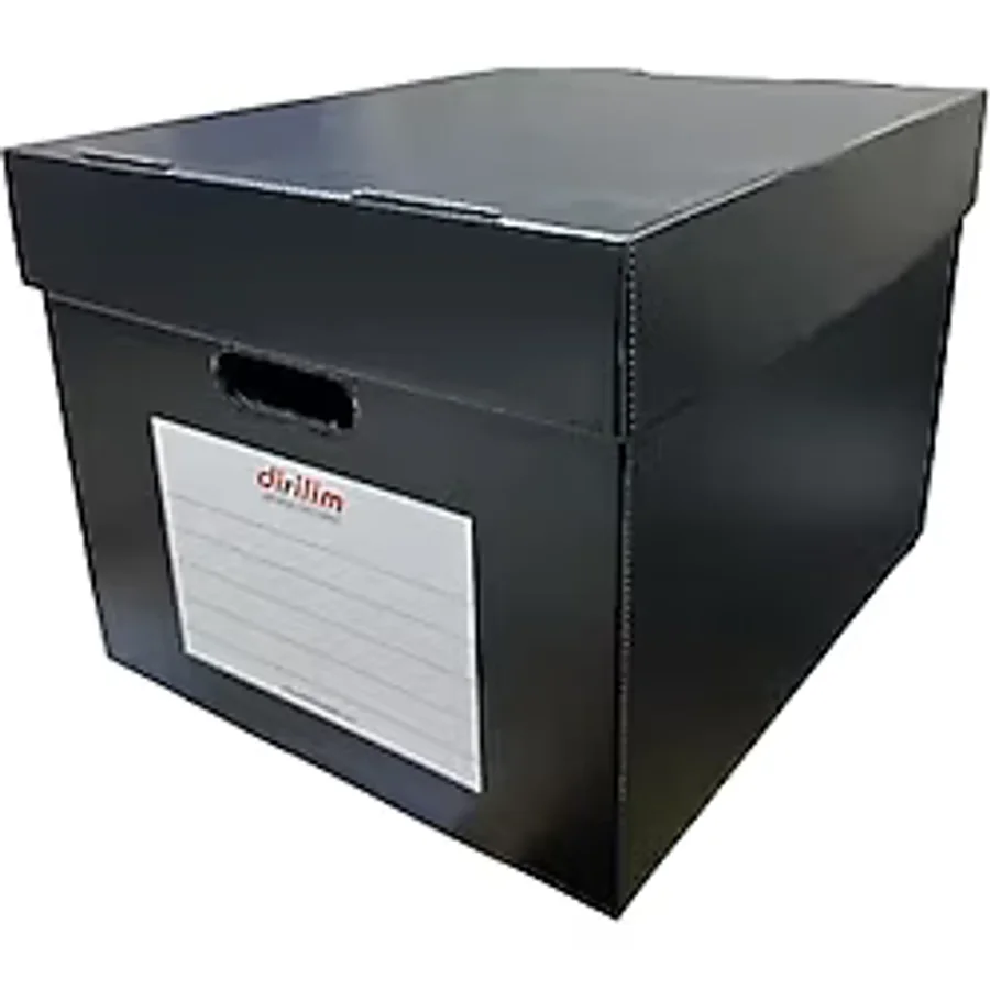 Dirilim Plastik Arşiv Kutusu 41x35x30H geniş 5 klasör kapasiteli gri renkli oluklu plastik arşiv ve taşıma kutusu sağlan ve suya dayanıklı corrugated plastic sheets (siyah)