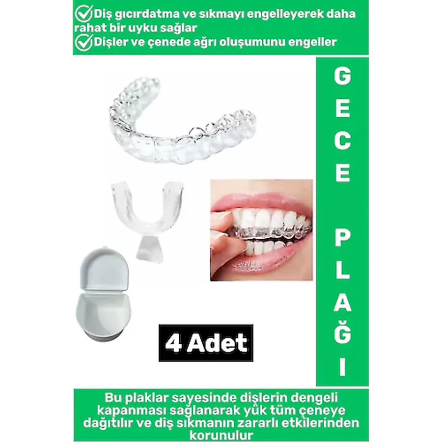 Diş Çene Sıkma Gıcırdatma Bruksizm Önleyici Gece Plağı Koruyucu Uyku Aparatı Protez Kaplı 4 Adet