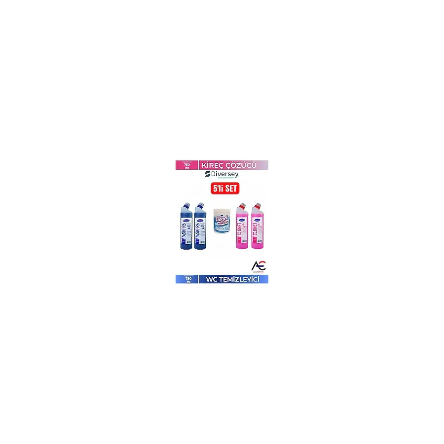 Diversey Clonet 5'li Set Temizlik Paketi 1 Mutfak Yağ Çözücü + 2 Banyo + 2 Tuvalet Temizleyici - 750 ml