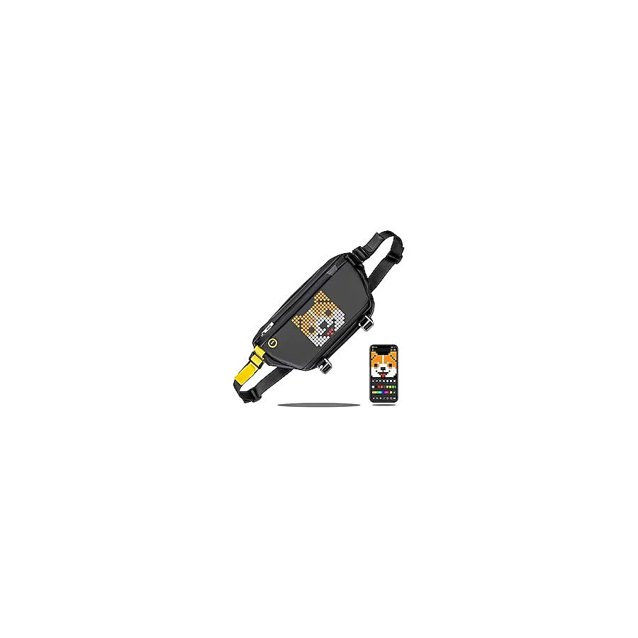 Divoom Pixoo Pixel Art Sling Bag göğüs çantası, sırt çantası, omuz çantası, uygulama kontrollü 16 x 16 LED ekran kemer çantası, su geçirmez, erkekler ve kadınlar için spor çantası