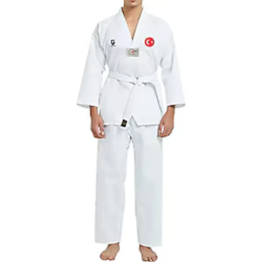 Dizispor Top Glory Fitilli Beyaz Yaka Baskılı Taekwondo Elbisesi Dobok Beyaz