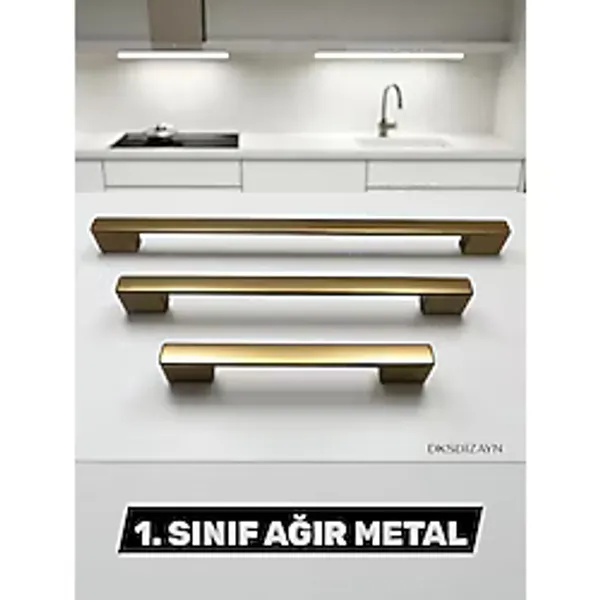DKSDİZAYN Yeni Nelgis 224-256 MM Mat Altın Mobilya Çekmece Dolap Kulpu 1. Sınıf Ağır Metal Premium Mat Kulp