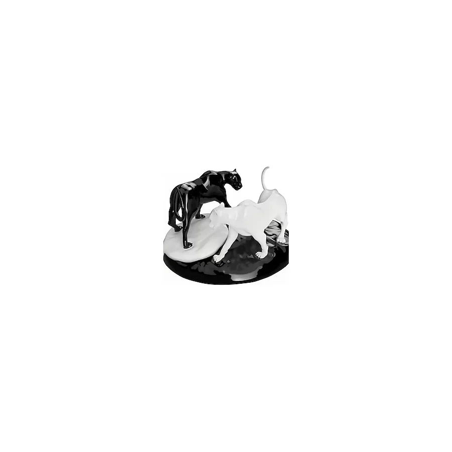 Dlc 3d Design Yin Yang Panter Biblosu, Ikili Dekoratif Obje ve Biblo, Masa Dekorasyon Salon Ofis Aksesuarları - Siyah - Beyaz