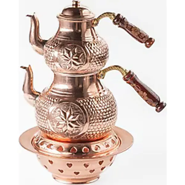 DMT COPPER HOME Büyük Boy Gaziantep Bakır Çaydanlık Takımı Ve Balkon Sefası Takımı Kabartmalı Yıldız Işlemeli