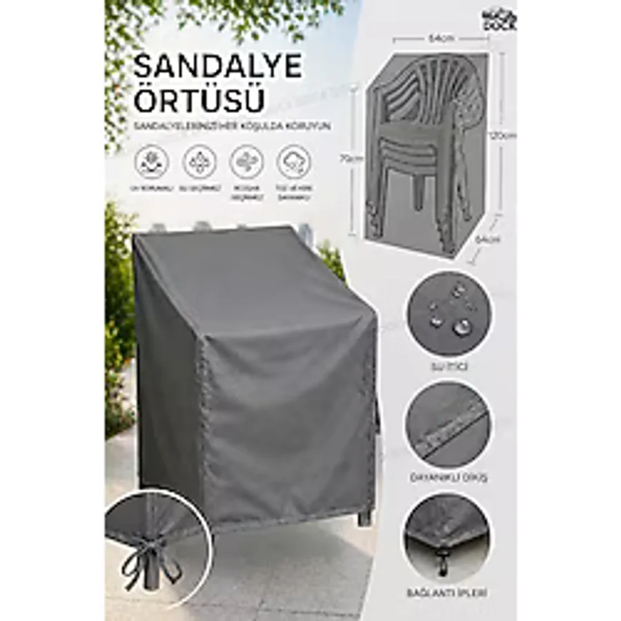 Dock MOBİLYA GRİ SANDALYE KORUMA ÖRTÜSÜ BALKON BAHÇE AÇIK ALAN (SU GEÇİRMEZ)