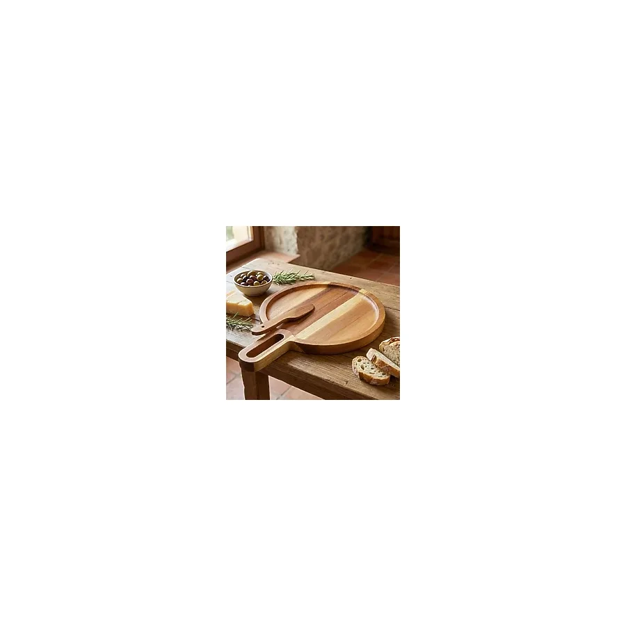 Doğal Akasya Yuvarlak Peynir Sunum Tahtası ve Bıçak Seti - 19 cm Ahşap Servis Tepsisi, Yanında Özel Peynir Bıçağı Ile (2 Parça Mini Set) - Option-1 - 51R-Turuncu