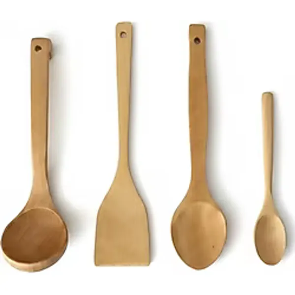 Doğal Akçaağaç 4 Parça Mutfak Seti - Premium Ahşap Kaşık, Spatula ve Servis Kepçesi - Sağlıklı ve Ergonomik Mutfak Gereçleri