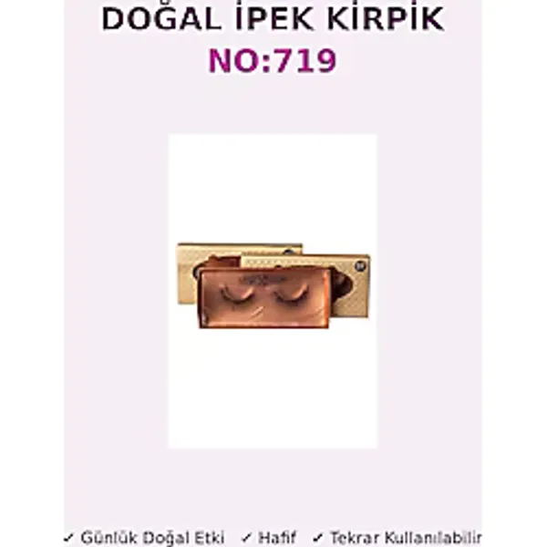 Doğal İpek Takma Kirpik No:719 - Hafif, Günlük Doğal Görünüm, Yeniden Kullanılabilir Mink Kirpik