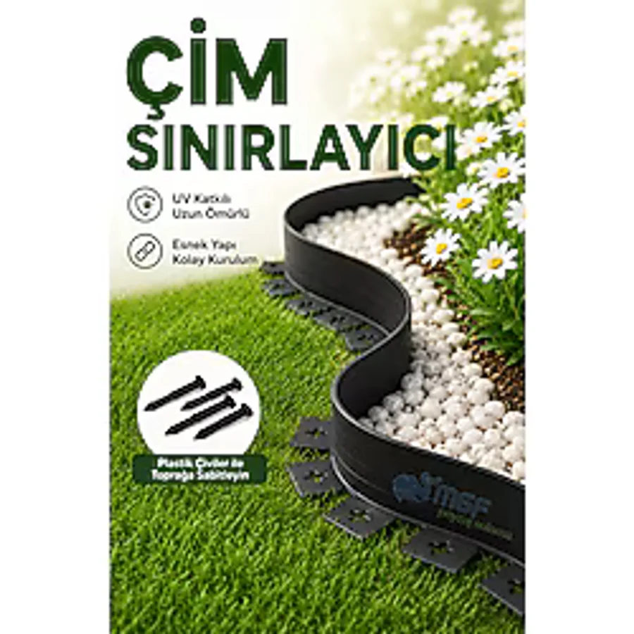 Doğalsan Tarım Çim Ayırıcı 10 M Siyah Çim Bahçe Sınırlayıcı Taş Toprak Ayıracı Taş Toprak Bariyeri Ayırma Bordür