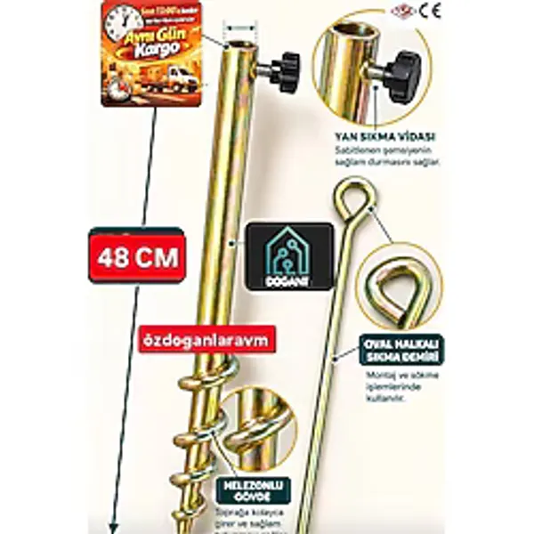 Dogant Metal Şemsiye Kazığı, Bahçe ve Plaj Şemsiyesi Kazığı 48CM - Gümüş
