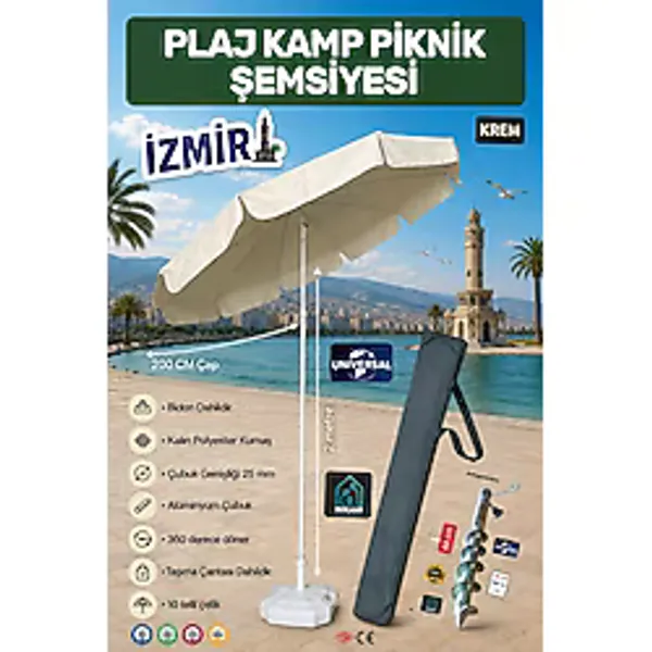 Dogant Plaj Bahçe Balkon Şemsiye Taşıma Çantası +Kazık+Bidon - Krem