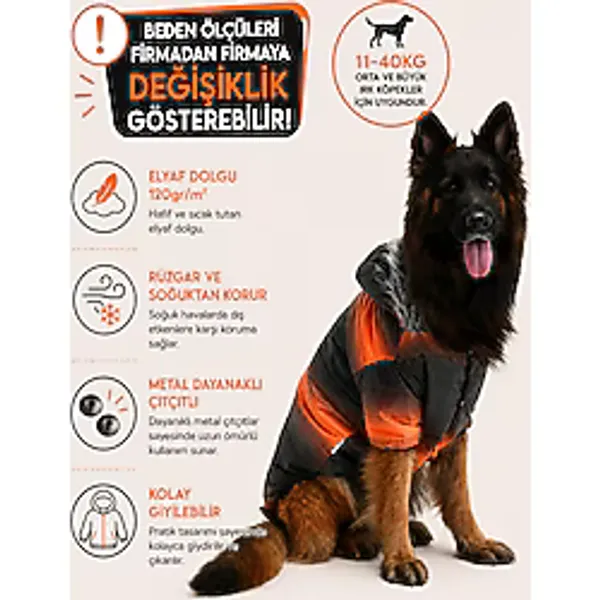 DOGİ&DOG Büyük Irk Black Oranj Puf Köpek Montu Köpek Kıyafeti