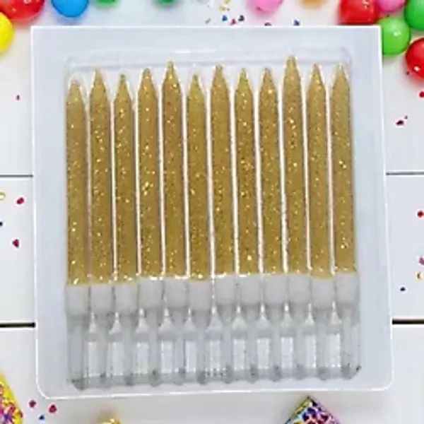 DOĞUM GÜNÜ PASTA MUMU GOLD 12 ADET SİMLİ MUM 10 CM KUTLAMA MUMU