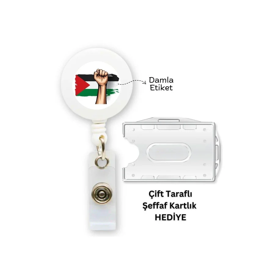 doktorbonem Özgür Filistin Damla Etiket Yoyo Yaka Kartlığı Yatay Dikey Kart Koruyucu