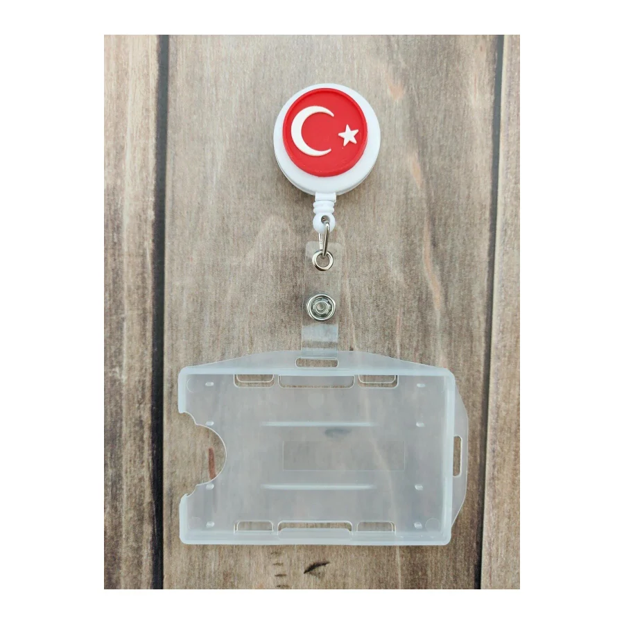 Doktorbonem Türk Bayrağı Silikon Yoyo Yaka Kartlığı Yatay Dikey Kart Koruyucu