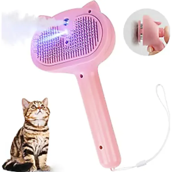 Dökülme için Kedi Buharlı Fırça, 4'ü 1 Arada Buharlı Kedi Fırçası, Açma Düğmeli, Kendi Kendini Temizleyen Metal Evcil Hayvan Buharlı Saç Tarağı, İç Mekan Yavru Köpeklerin Bakımı için Uzun Saplı