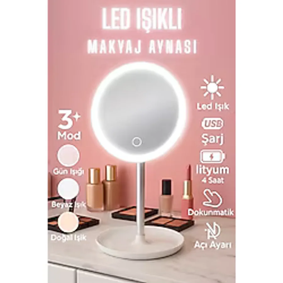 Dokunmatik Led Işıklı Usb Li Yuvarlak Masa Üstü Makyaj Aynası Ledli Dokunmatik Makyaj Aynası