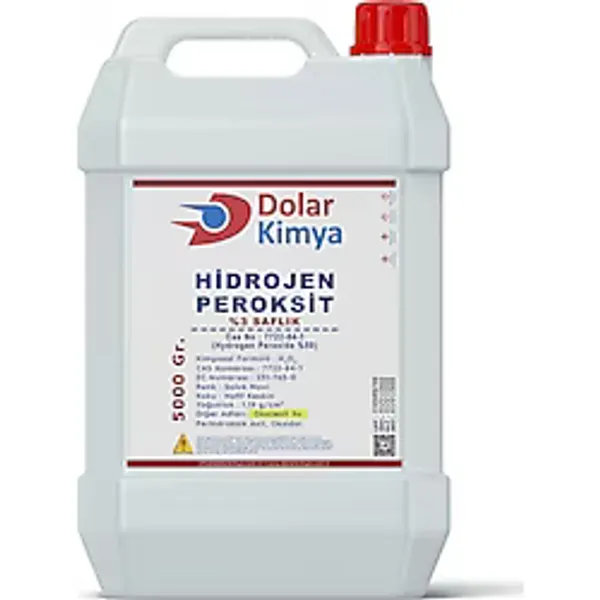 Dolar Kimya Oksijenli Su - 3 Saflık - 5 Kg (Hidrojen Peroksit %3,Plastik Şişe)