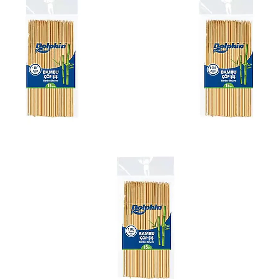 Dolphin Bambu Ahşap Çöp Şiş - Boy : 15 Cm. / En : 3mm - 100 Adetlik 3 Paket
