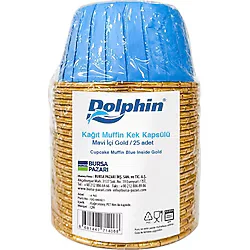 Dolphin Muffin Kağıt Karton Altın Mavi Cupcake Kek Kalıbı Kapsülü Kabı - 25 Adetlik 1 Paket