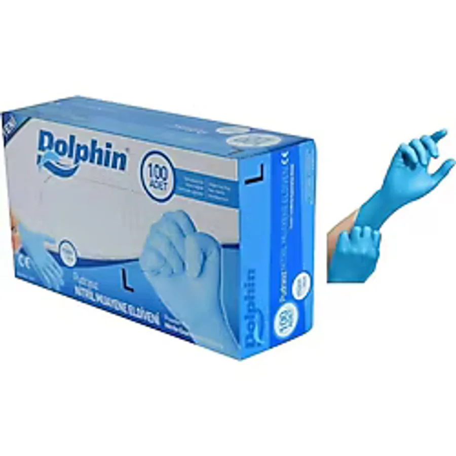 Dolphin Nitril Pudrasız Muayene Eldiveni Small 100'lü - Mavi