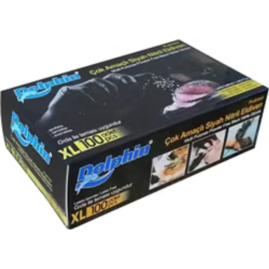Dolphin Pudrasız Çok Amaçlı Siyah Nitril Ekstra Büyük Boy (XL) 100'lü Eldiven