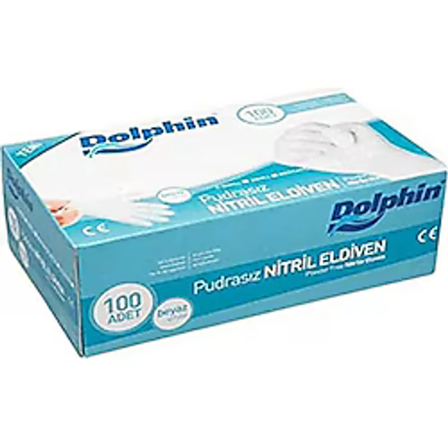Dolphin Pudrasız Nitril Büyük Boy (L) Beyaz 100'lü Eldiven