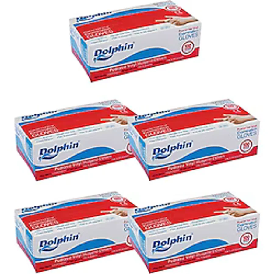 Dolphin Vinyl Pudrasız Orta Boy (M) 100'lü 5 Paket Vinil Eldiven