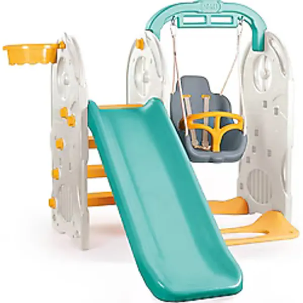 Dolu 4 In 1 Oyun Parkı Barfiks Salıncak Kaydırak Basket Potası 123x156x170 cm - Yeşil