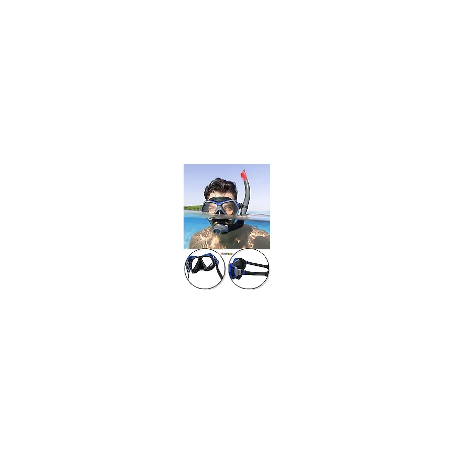 Dominator Pro Snorkel Set Dalış Maskesi Deniz Yüzücü Gözlüğü Gözlük Maske - Mavi - (14 Yaş Üstü )