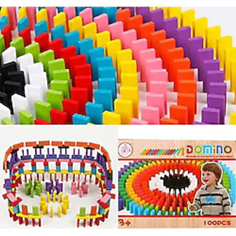 Domino 100 Parça Ahşap Taşları Domino Oyunu Renkli Eğitici Domino