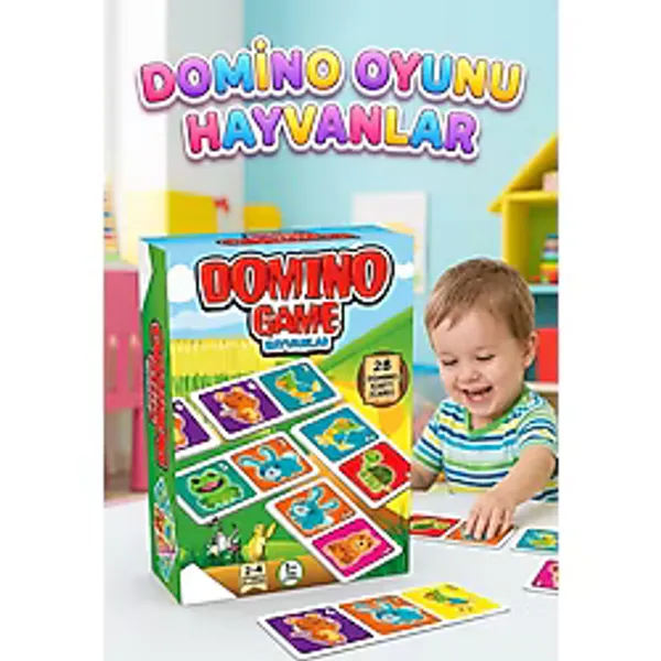 Domino Oyunu Hayvanlar - Eğlenceli Eşleştirme Kartları 28 Adet Domino Kartlı Eğitici Kutu Oyunu