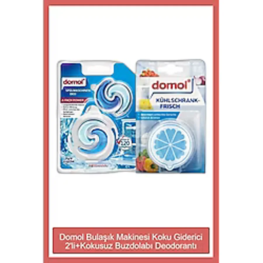 Domol Bulaşık Makinesi Koku Giderici 120 Yıkama 2x6 ml + Kokusuz Buzdolabı Deodorantı Kartuş ve Karbon Filtre 40 gr