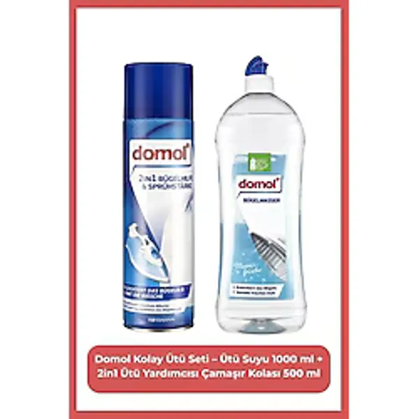 Domol Kolay Ütü Seti - Ütü Suyu 1000 ml + 2in1 Ütü Yardımcısı Çamaşır Kolası 500 ml - 1,5 lt