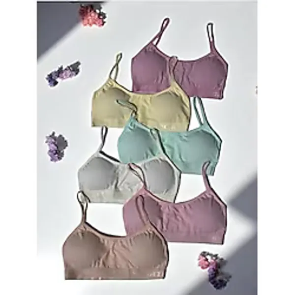 Dondeza Kız Genç Karışık Renk İp Askılı Pedli Yarım Atlet Büstiyer 3'lü Alıştırma Sütyeni, L/XL