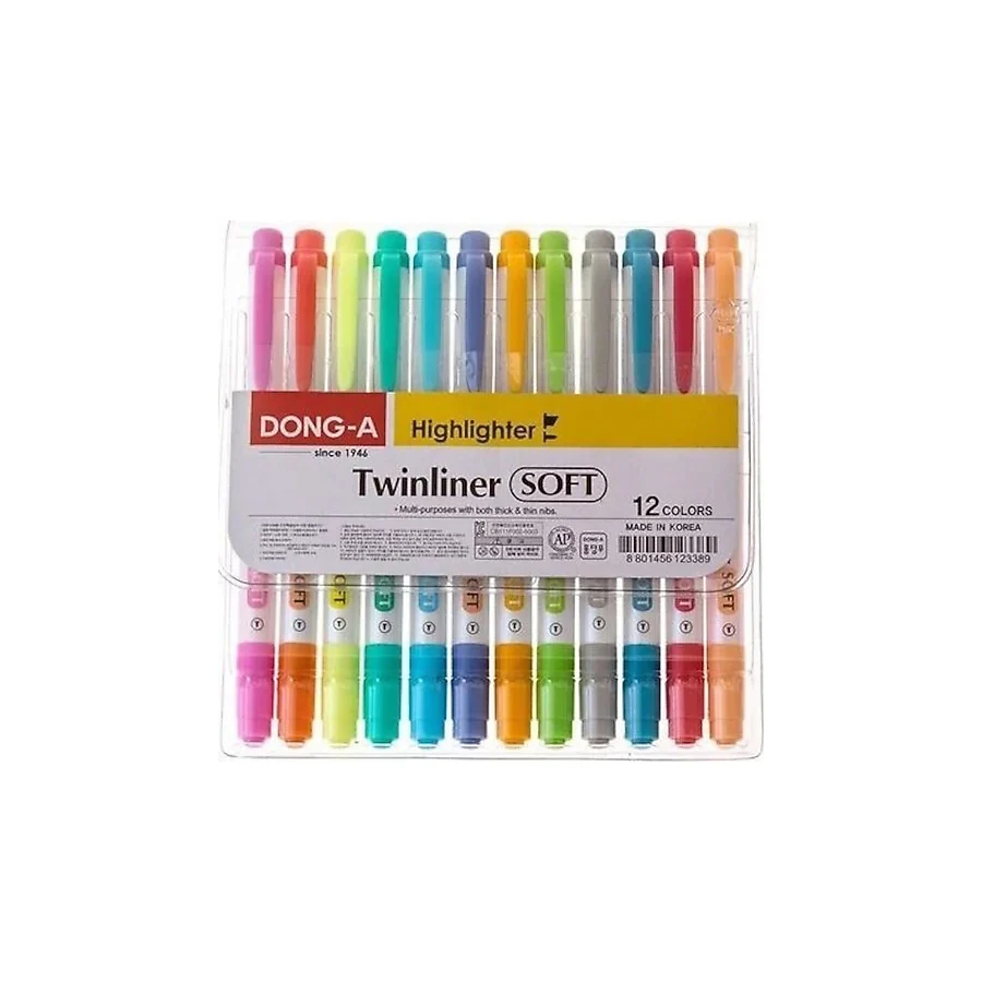 Dong-A Twinliner Soft Çift Taraflı 12'li Fosforlu Kalem Seti