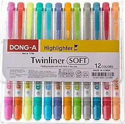 Dong-A Twinliner Soft Çift Taraflı 12'li Fosforlu Kalem Seti