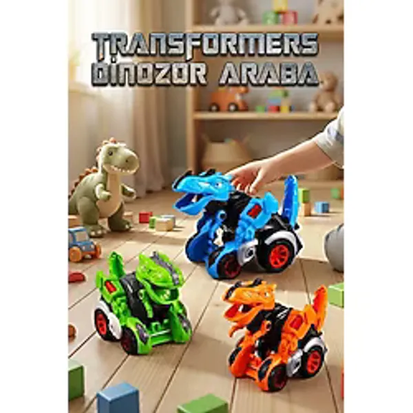 Dönüşen Dinozor Araba Robot Oyuncak 2'si 1 Arada T-Rex Figürlü Yarış Arabası