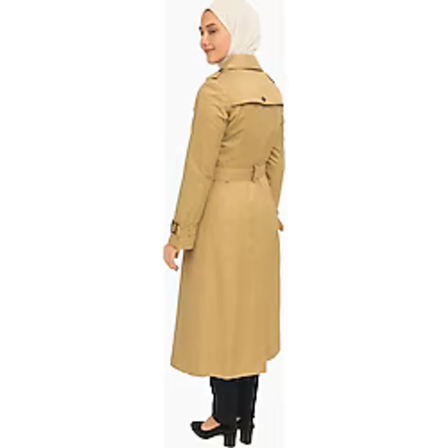 Doque Tesettür Kadın Trençkot Camel Renk Uzun Model Kemerli - 42