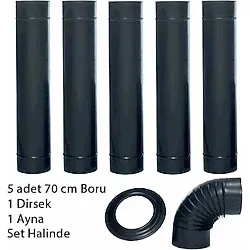 Dorello Şömine Sobalara Uygun (13 cm Ø ) Siyah Mat Emaye Soba Borusu 6 Lı Set (Ayna )