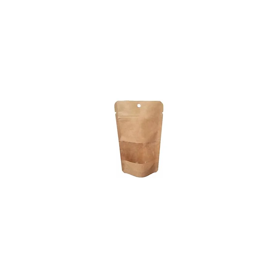Doypack Pencereli Kraft Delikli Kilitli Kese Kağıdı - Küçük Boy - 11x18x7 Cm. - 20 Adetlik 1 Paket