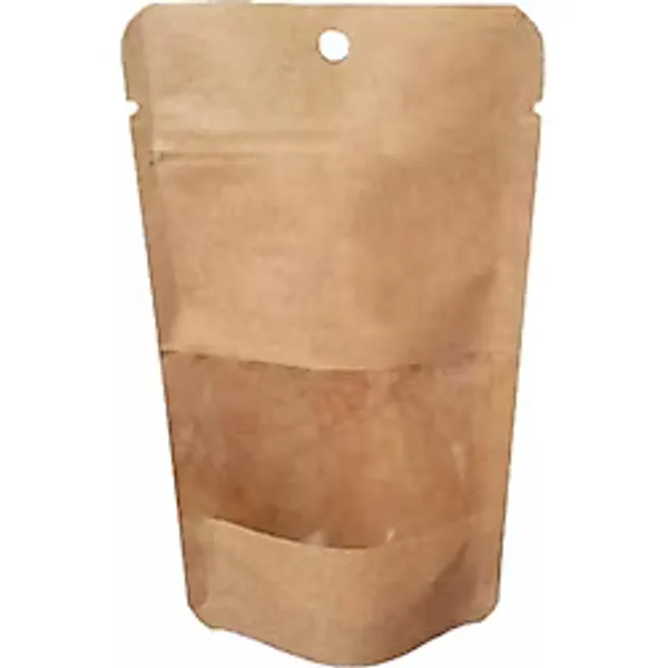 Doypack Pencereli Kraft Delikli Kilitli Kese Kağıdı - Orta Boy - 16X27X8 Cm. - 500 Gr. -20 Adetlik 1 Paket
