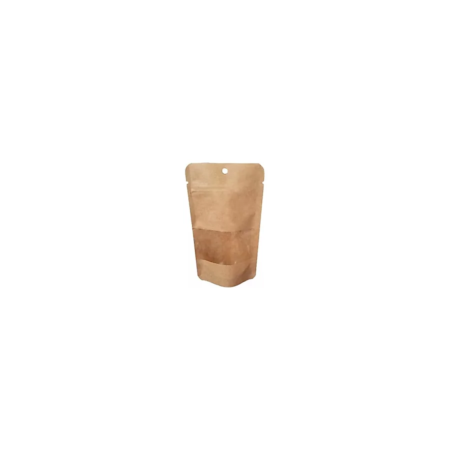 Doypack Pencereli Kraft Delikli Kilitli Kese Kağıdı - Orta Boy - 20X30 Cm. -1000 Gr. - 200 Adet