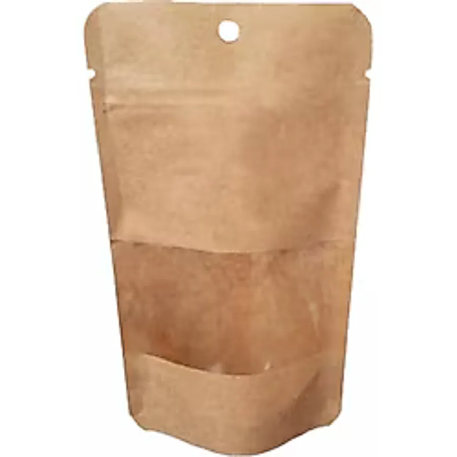 Doypack Pencereli Kraft Delikli Kilitli Kese Kağıdı - Orta Boy - 250 Gr.lık -13x22x7 Cm. - 20 Adetlik 1 Paket