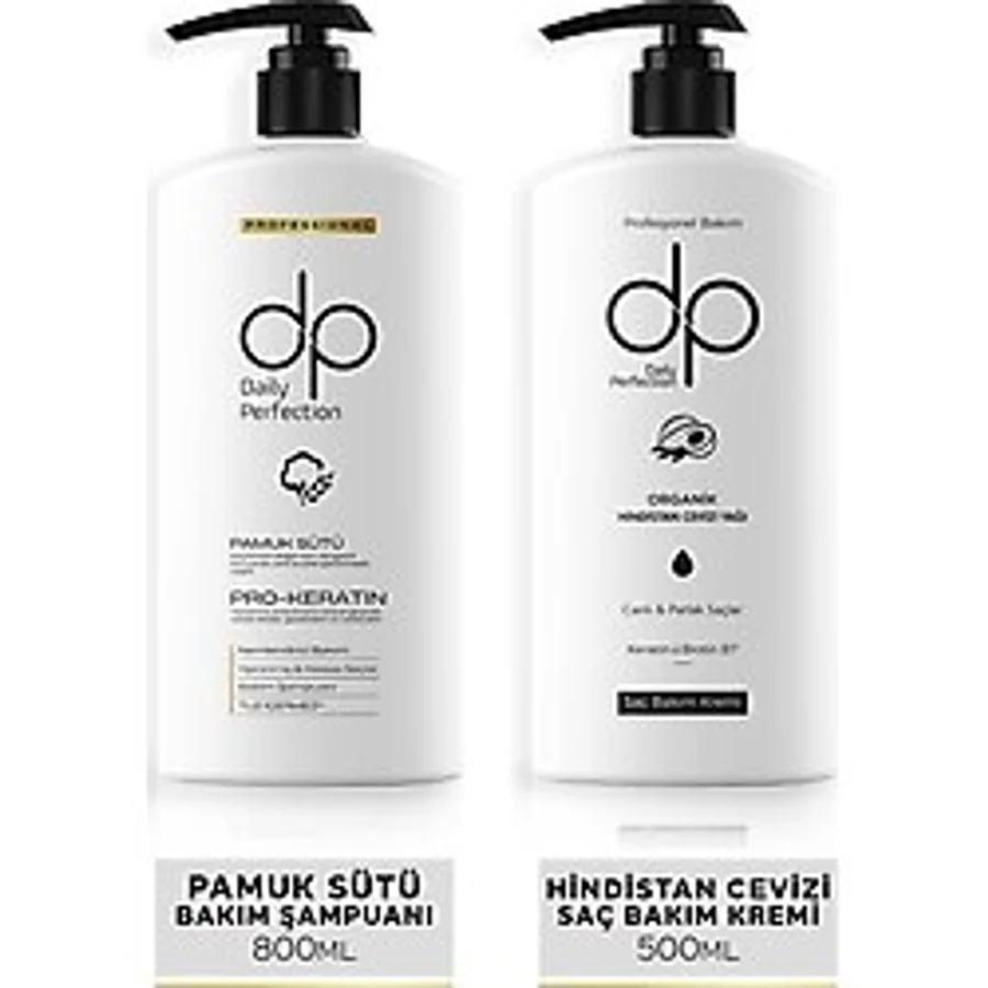 dp Daily Perfection Şampuan Pamuk Sütü 800 ml & Saç Bakım Kremi Hindistan Cevizi Yağı 500 ml