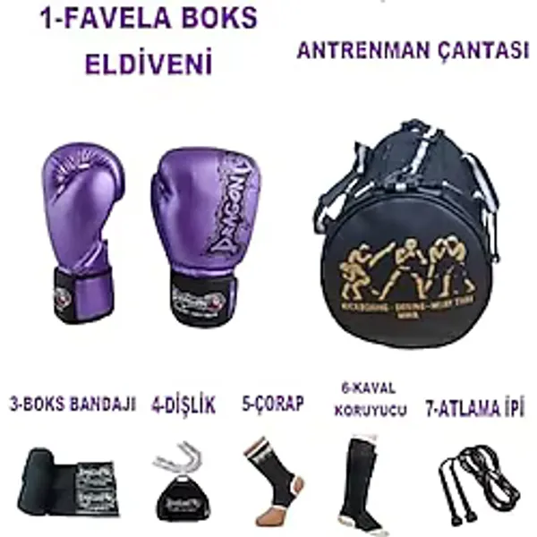 Dragon Do Kıck Boks Muay Thai Sporcu Çantalı Antrenman Seti Boxing Favela Eldiveni Tamset Mor 10 Oz