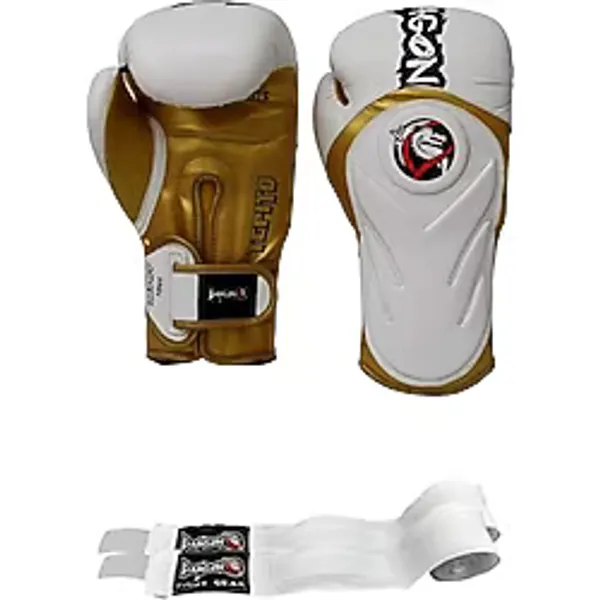 Dragon Do Tepito Boks Eldiveni Muay Thai Kick Ve Bandaj 2'Li Set Beyaz Altın 12 Oz