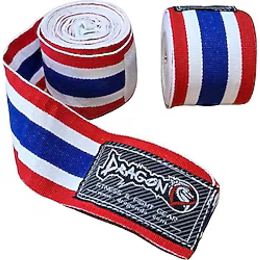 Dragondo 83818 Thailand Bayraklı 3,5 Metre Elastik Bandaj Boks Bandajı Muay Thai Bandajı Kick Boks Bandajı Kırmızı