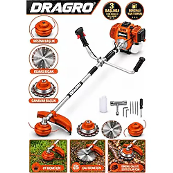 Dragro Alman 20 Hp Yan Tipi Benzinli Motorlu Ot Çalı Tırpanı Çim Biçme Makinesi Tırpan